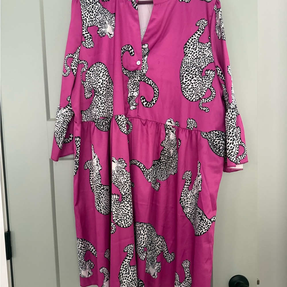 Bright Pink Leopard-Print Mini Dress